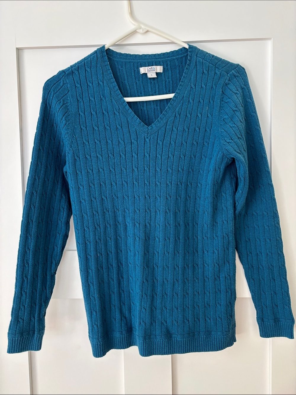 croft & barrow Teal V-Neck Cable Knit Sweater